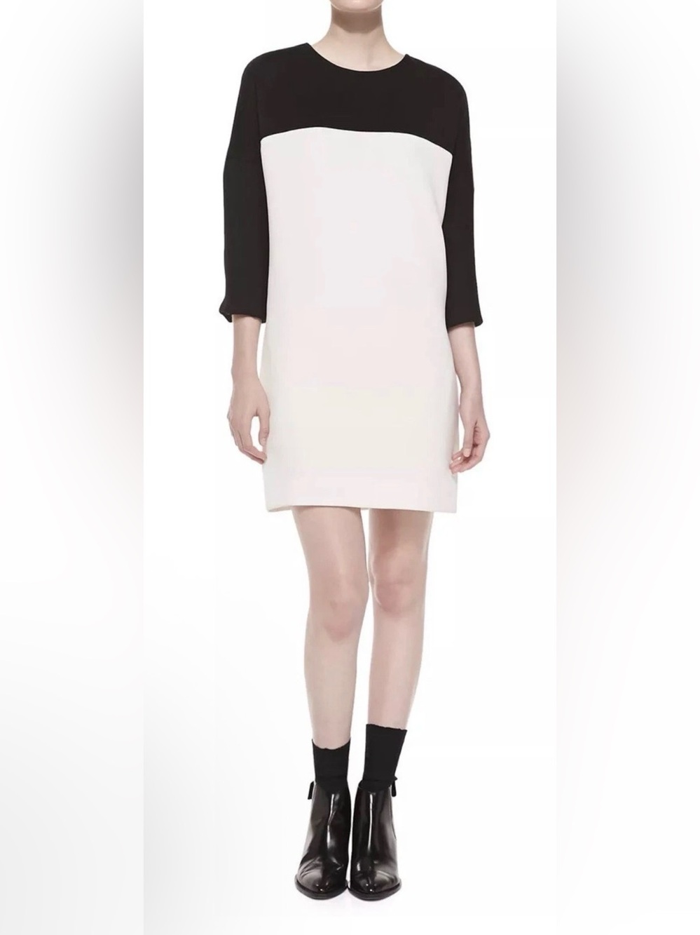 Vince Colorblock Shift Dress Jersey Bracelet Sleeves Lined Black/White (XL) NWTs